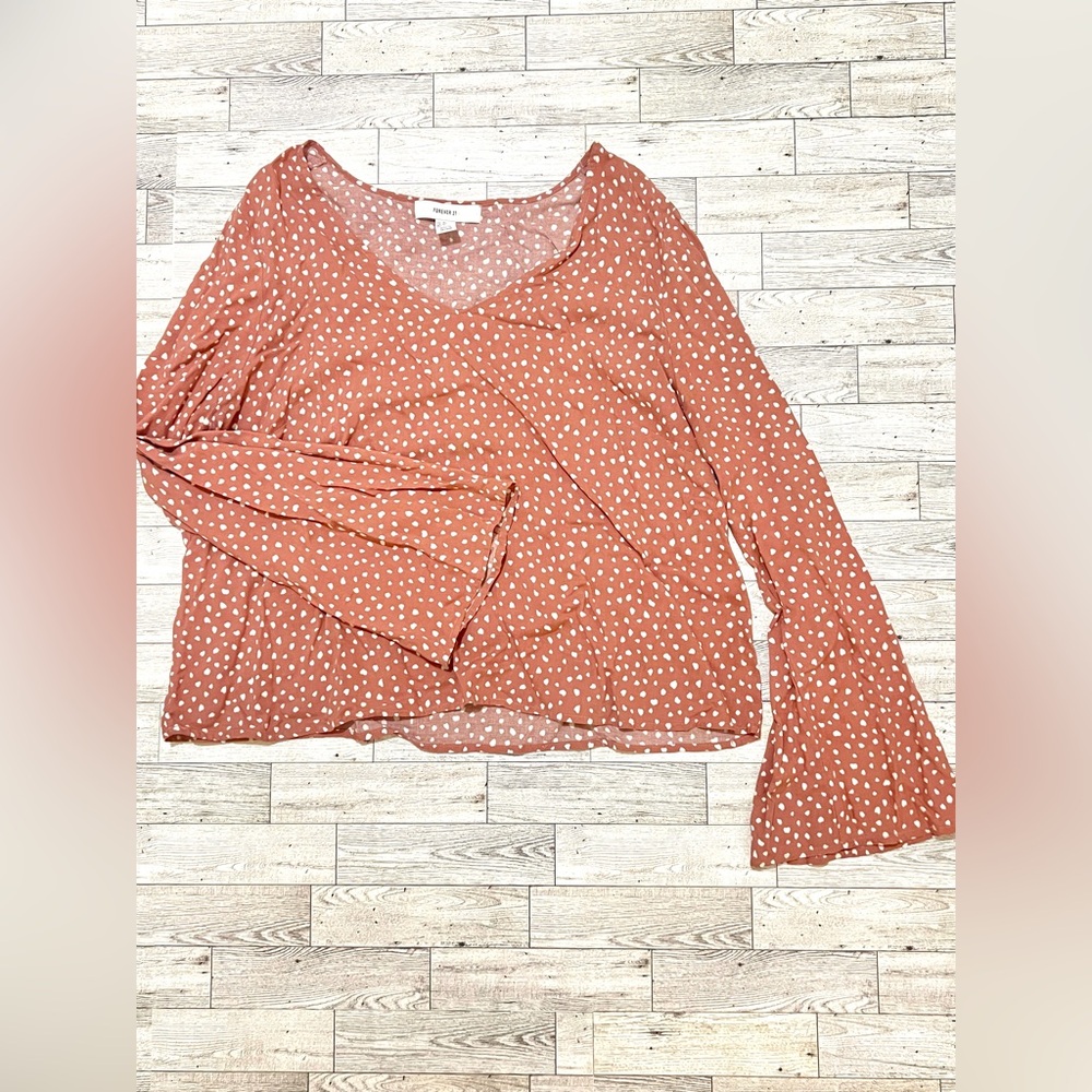 Forever 21 Rust Colored Blouse with Cream Colored Hearts